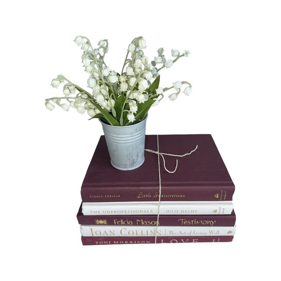 Vintage Hardcover Book Decor BURGUNDY+ WHITE Shelf Staging Props Home Decor - Picture 2 of 15